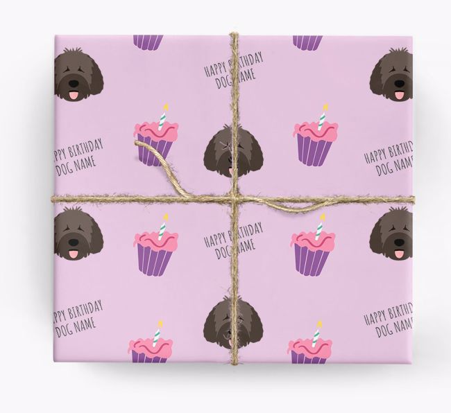 Personalised 'Happy Birthday' Cupcake Wrapping Paper with {breedFullName} Icons